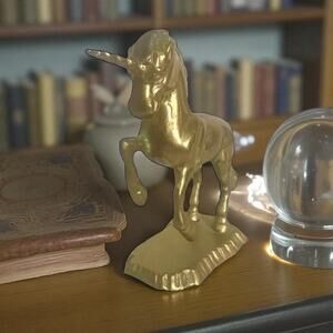 100% Solid Brass Vintage Unicorn 4.5 Inch Figure Statue Paperweight With Tarnish
